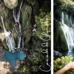 La cascade de Glandieu, un spectacle naturel impressionnant, se déploie en multiples bras d'eau sur une falaise verdoyante.
