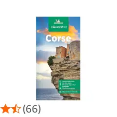 Guide Michelin Le Guide Vert Corse, montrant des falaises abruptes et des bâtiments perchés. Idéal pour explorer le col de Verde.