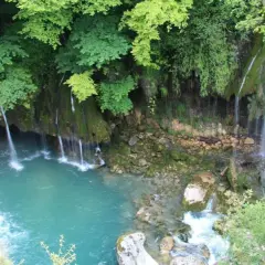 Les cascades du Saut du Loup dévalent une falaise verdoyante dans un bassin d'eau turquoise. Un spectacle naturel saisissant.