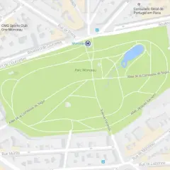 Plan du Parc Monceau à Paris, avec ses allées, son étang et la station de métro Monceau.
