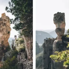 Randonnée dans les **gorges de la Jonte**, face à des pics rocheux impressionnants. Un sentier escarpé mène à des panoramas spectaculaires.