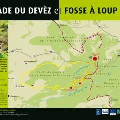Carte des sentiers de randonnée de la cascade du Devèz et de la Fosse à Loup. Deux circuits pour découvrir la beauté de l'Aubrac.