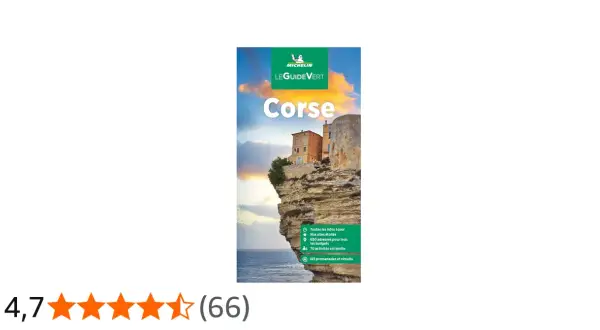 Guide Michelin Le Guide Vert Corse, montrant des falaises abruptes et des bâtiments perchés. Idéal pour explorer le col de Verde.