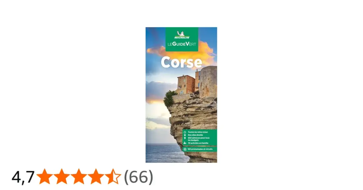 Guide Michelin Le Guide Vert Corse, montrant des falaises abruptes et des bâtiments perchés. Idéal pour explorer le col de Verde.