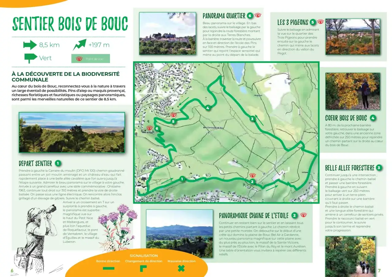 Carte du sentier du Bois de Bouc, 8,5 km, avec des points de vue et des descriptions d'itin&eacute;raires. Une balade &agrave; faire autour de moi.