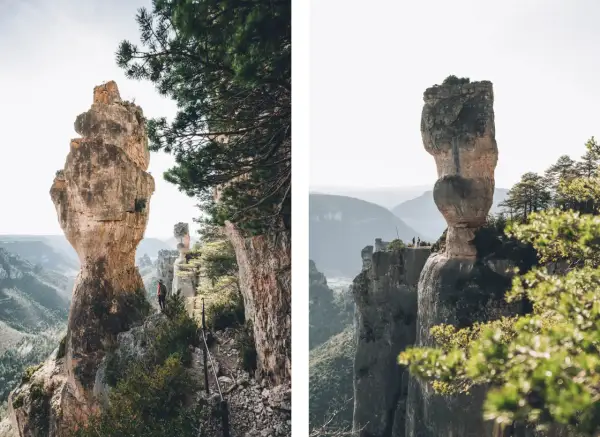 Randonnée dans les **gorges de la Jonte**, face à des pics rocheux impressionnants. Un sentier escarpé mène à des panoramas spectaculaires.